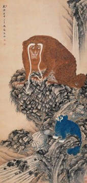 中国 Painting - 伝統的な中国の神泉猿